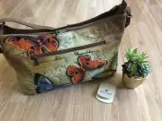 NWT ANUSCHKA India Hand-Painted Leather Butterfly Purse Shoulder Bag