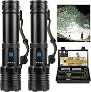 Flashlights High Lumens Rechargeable Flash Light, 2 PACK 900000 Lumens Super Bright Led Flashlight, 7 Modes Brightest Powerful Flashlight, IPX6 Waterproof Handheld Flashlights for Camping Home
