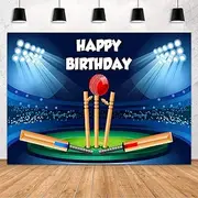 MEHOFOND 7x5ft Cricket Sport Birthday Backdrop Spotlight Stadium Blue Black Happy Birthday Party Decoration Photography Background Banner Cake Table Studio Photo Props Supplies