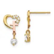 14k Madi K Two-tone CZ Children's Cross & Heart Post Earrings GK761