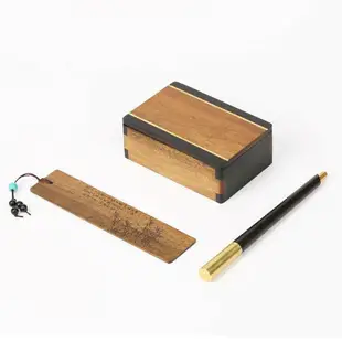 紅木質書簽 黃銅金屬簽字筆名片盒 復古典中國風創意文藝古風禮物