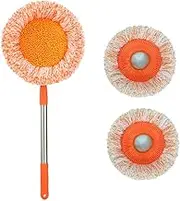 Cleaning Mop 360° Rotatable Adjustable Sunflower Mop Extendable Soft Super Water Absorption Wall Cleaning Mop with 2X Replaceable Mop Head for Floor Wall Window Cleaning tr(Orange)