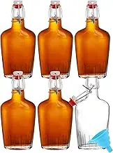 AXIM Set of 6 Swing Top Glass Flask,8.5 Oz Clear Glass Hip Whiskey Flask Pocket Drinking Bottles with Airtight Stopper for Homemade Vanilla Extract, Lemoncello, Kombucha, Water Kefirm
