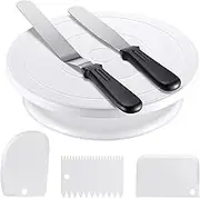 Cozioz Cake Decorating Kit with Turntable, 2 Spatulas (Straight & Angled), 3 Icing Smoothers, and Baking Tools for Beginners and Professionals (White)