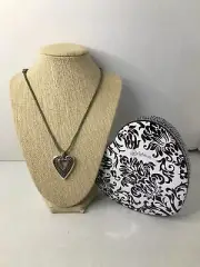 NWT Brighton Bellissimo Basket Weave Heart Necklace Silvertone w/Heart tin