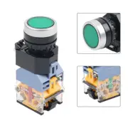 22mm Momentary Flat Head Push Button Switch DC 24V 10A with Light Green Button