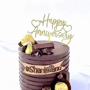 1pcs Happy Anniversary Cake Topper, Anniversary Decorations Cake Topper Gold Metallic Happy Anniversary Cake Topper Wedding Anniversary Party Decorations Supplies