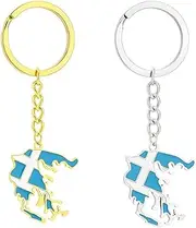 [ZENRUIMING] 2pcs Greece map flag keychain, men and women ethnic style Greece travel souvenir keychain, stainless steel backpack car keychain pendant, Gold, Silver