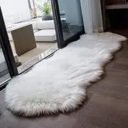 Soft Fluffy Rug White Faux Sheepskin Fur Area Rug Shaggy Couch Cover Seat Cushion Furry Carpet Beside Rugs for Bedroom Floor Sofa Living Room Runner, 60x180cm White