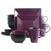 Elama Mulberry Loft 16 Pc Purple Square Glazed Stoneware Dinnerware Complete Set