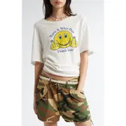R13 Have a Nice Day Cotton & Cashmere Graphic T-Shirt in Ecru at Nordstrom, Size Medium