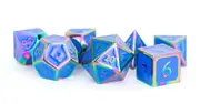 Dice - Metal Polyhedrals - Rainbow/Blue Enamel