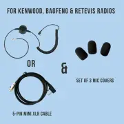 5-Pin Mini XLR Cable & Mic Cover for Dual Muff Headsets | Kenwood Baofeng Radios