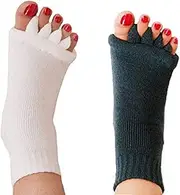 Five Toe Separator Socks，Yoga Sports GYM Health Massage Foot Alignment Socks,Perfect for Pain Relief Improves Circulation Stretchy Happy Feet Socks(White and Black,2 Pairs)