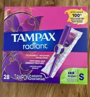 Tampax Radiant Tampons Regular Absorbency, Unscented, 28 Count.