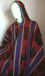 Peruvian unisex Poncho with cap warm winter - Medium to large