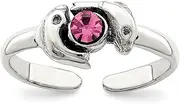 [JewelryWeb] 925 Sterling Silver Solid Artisan Oxidized Antiqued Pink CZ Simulated Diamond Dolphin toe ring