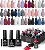 Beetles 20 Pcs Gel Nail Polish Kit, Modern Muse Collection Nude Gray Pink Blue Glitter Gel Polish with Glossy & Matte Top Gel Base Coat Soak off LED Gel