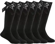 [Bonjour] Back to School Six Pairs Knee Socks with Bow Cotton Rich Long Socks with Bow for Girls