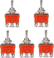 Ruimou/5Pcs Toggle Switch 3 Position 6 Pins 0N/OFF/0N Switch DPDT 15A 250VAC Suitable for Electrical Connections