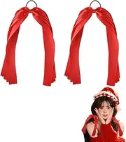 Christmas Hair Ribbon Bow Tie Christmas Hair Accessories for Women Elastic Red Bow Hair Ties Silk Long Hair Scrunchies Ties with Bow Satin Christmas Ponytail Holder 2PCS Ribbon Hair Tie Bows
