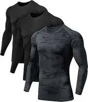 [ATHLIO] 1 or 3 Pack Men's UPF 50+ Long Sleeve Compression Shirts, Water Sports Rash Guard Base Layer, Athletic Workout