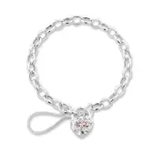 15cm Children's Sterling Silver Pink Cubic Zirconia Padlock Bracelet