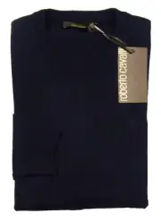 Roberto Cavalli Men's Navy Wool V-Neck Pullover Sweater $395
