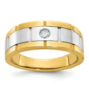 14k Two-tone Gold Men's Polished and Satin 1/10 carat Diamond Complete Ring