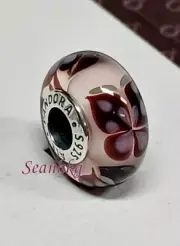 Pandora Pink Butterfly Kisses Murano Charm Sterling Silver Authentic NEW 791621