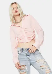Blush Roll With It Ruched Button Up Top