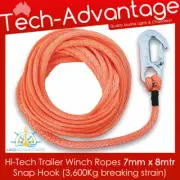 TENOB Boat Trailer Winch Ropes 7mm x 8mtr - SNAP Hook - Breaking Strain 3,600KG