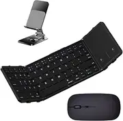 Foldable Bluetooth Keyboard with Touchpad, Multi-Device Connection, Pocket-Sized Compact Tri-Folding Portable Keyboard and Mouse Combo, for iPad, iPhone, Smartphone, Laptop, and Tablet