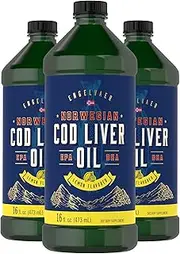 Cod Liver Oil Liquid | 16 fl oz | Lemon Flavor | Norwegian | Non GMO, Gluten Free | by Carlyle