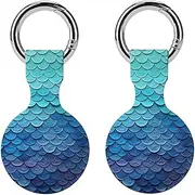 2PCS for Blue Mermaid Fish Scale Air Tag Holder Case Waterproof & Shockproof Anti-Scratch Protective Air Tag Cover with Keychain Ring Silicone Tags Holders for Luggage, Backpack, Keys, Pet