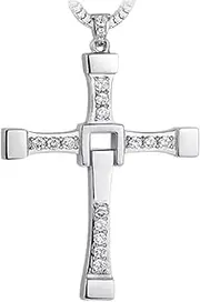 [Yarpiany] Stainless Steel Big Cross Necklace Vin Diesel Crystal Zircon Large Cross Necklaces With Silver Chain Movie Peripheral Jewelry