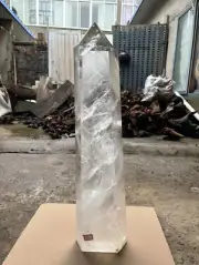 46.73LB Natural clear crystal obelisk quartz tower point healing decor+stand