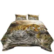 Wildlife Art Drawing White and Orange Tigers Coverlet