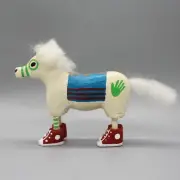 NAVAJO FOLK ART-CREAM HORSE WITH BLANKET & RED TENNIS SHOES by CHANDLER BEGAYE