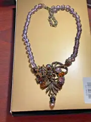 STUNNING HEIDI DAUS MULTI COLOR CRYSTALS & FAUX AMETHYST BEADED NECKLACE - MINT!