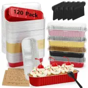 120 Pack Mini Loaf Pans with Lids and Spoons Stickers Disposable Aluminum Tin...