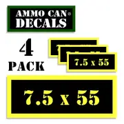 7.5 X 55 Ammo Can Label 4x Ammunition Case stickers decals 4 pack YW MINI 1.5in