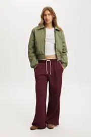 [Cotton On Women] Cotton On Women - Contrast Wide Leg Sweatpant - Sour cherry / cream M SOUR CHERRY / CREAM