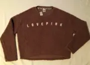 Victorias Secret Mauve Sherpa Cropped Pullover Top embroidered LOVE PINK Large