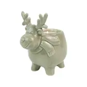 Urban Cute Reindeer 11cm Ceramic Tealight Holder Candle Home Decor - Sage