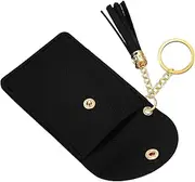[TOZLU] Card Holder Women's Wallets Small Purse Tassel Keychain Wallet for Women Small Wallet Keychain Black Pu Leather Miss Card Cover Keychains for Women Keychain Wallet Small Wallet