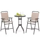 3 PCS Patio Bistro Set Folding Chairs Round Bar Table w/ 4 cm Umbrella Hole Yard