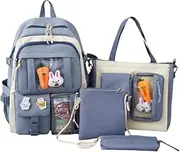 [Generic] Spacious Schoolbag With Extra Bags Students Of All Ages Equipped With 3 Extra Bag Canvas Bags For School School Backpack