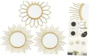 3 Pack Mirrors for Wall Metal Sunburst Wall Mirrors Home 12 In (Each) Gold