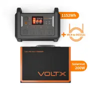 VoltX 1200W Portable Solar Generator + 200W Mono Solar Panel & Cable